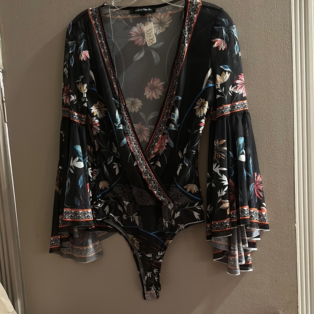 Floral Black Bodysuit Top